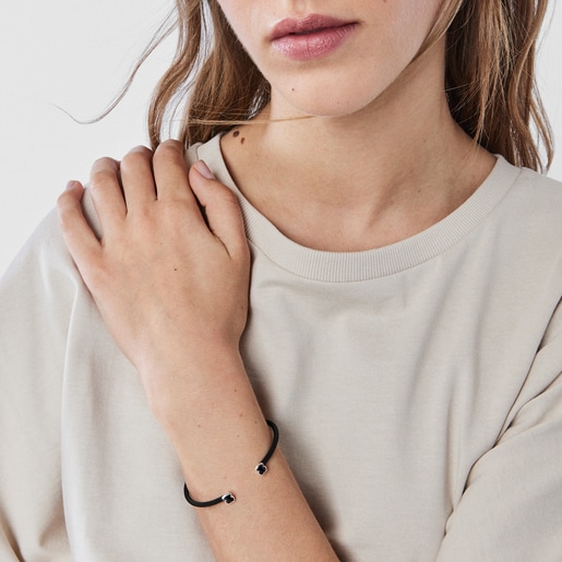 Fine black IP Steel Mesh Color Bracelet with Onyx