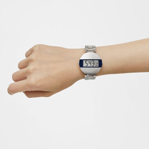 Rellotge digital amb braçalet d´acer i color blau marí MARS