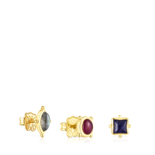 Pack of silver vermeil Magic Nature Earrings with gemstones | TOUS