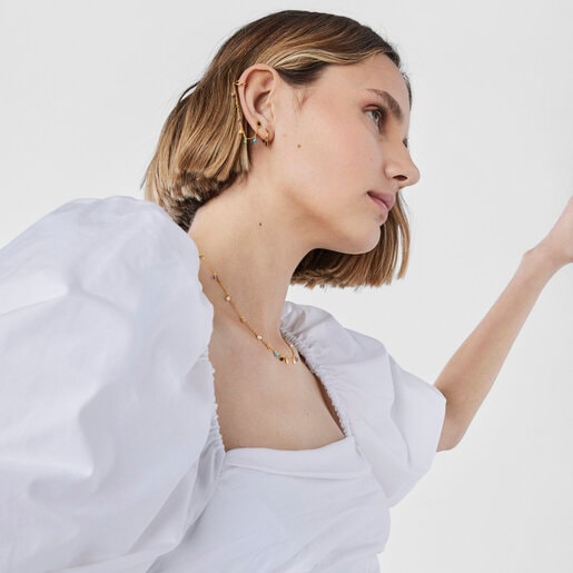 ピアス＋イヤーカフス（片耳）  Cool Joy  ３モチーフ  イエローゴールドコーティング　天然石