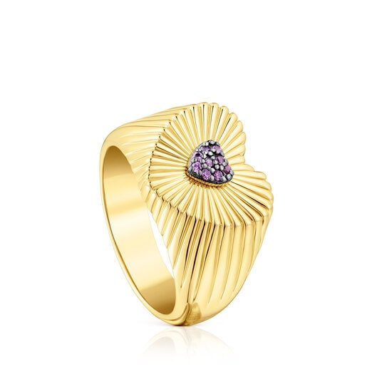 Sello con baño de oro 18 kt sobre plata corazón con rodolitas Iris Motif