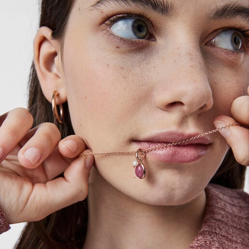 Rose Vermeil Silver Tiny Pendant with Rodochrosite and Pearl