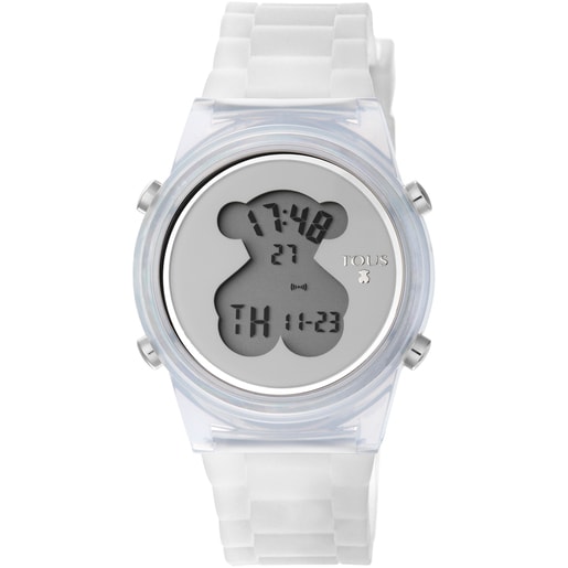 Reloj digital D-Bear Fresh de policarbonato con correa de silicona blanca