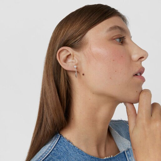 Pendientes aro grandes Les Classiques de Oro blanco con Diamantes y Perla