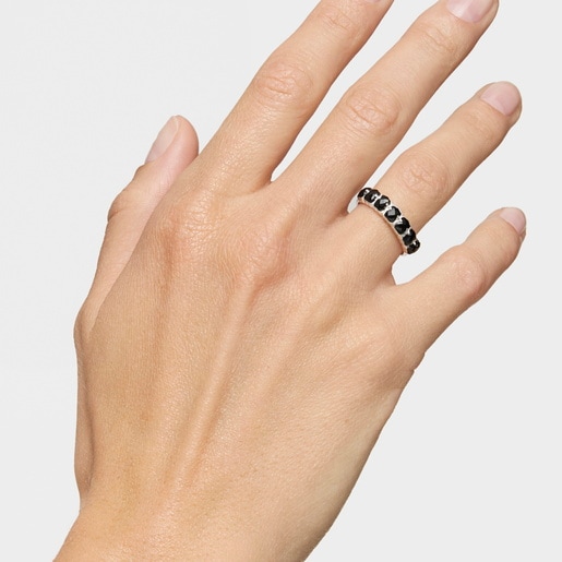 TOUS Mini Onix Ring Silver with Onyx 0,4cm.
