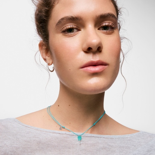 Silver, turquoise nylon and amazonite Necklace TOUS Unlock