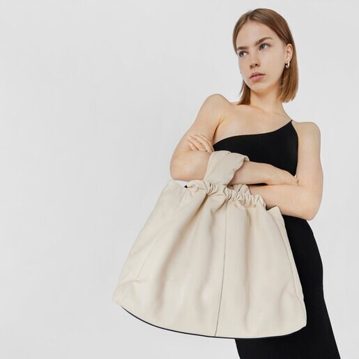 Large beige leather TOUS Cloud One-shoulder bag | TOUS