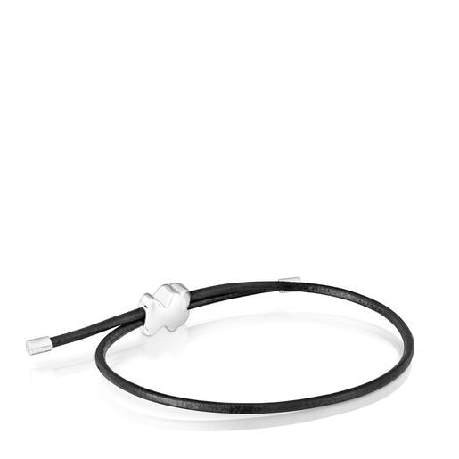 Pulsera oso de plata y caucho 12 mm Bold Motif