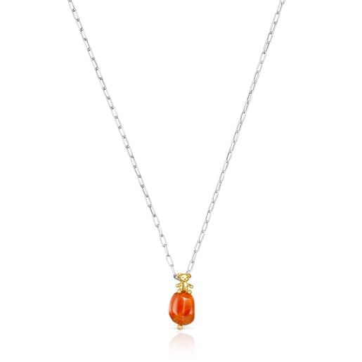 Silver Teddy Bear Gems Necklace with carnelian | TOUS