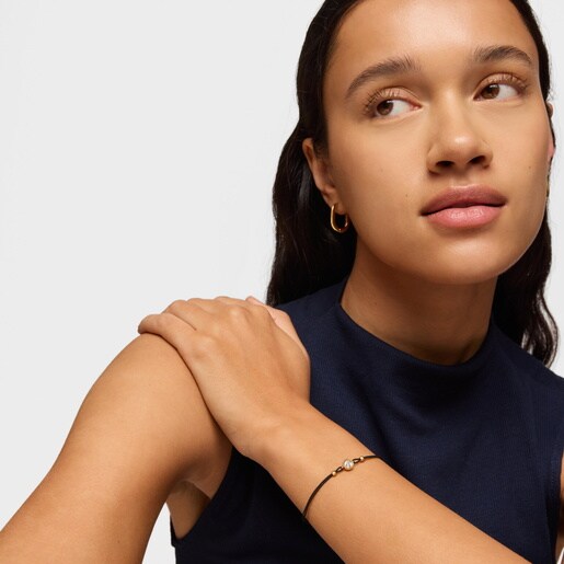 ブラックナイロンに、18ktゴールドコーティング・シルバーとラボグロウンダイヤモンドを組み合わせたブレスレット Line LGD