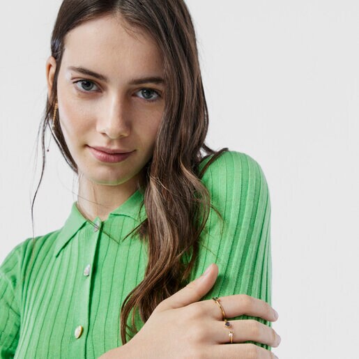 ゴールドコーティングシルバーにハート型のアメジストとパールがあしらわれたリング TOUS New Motif