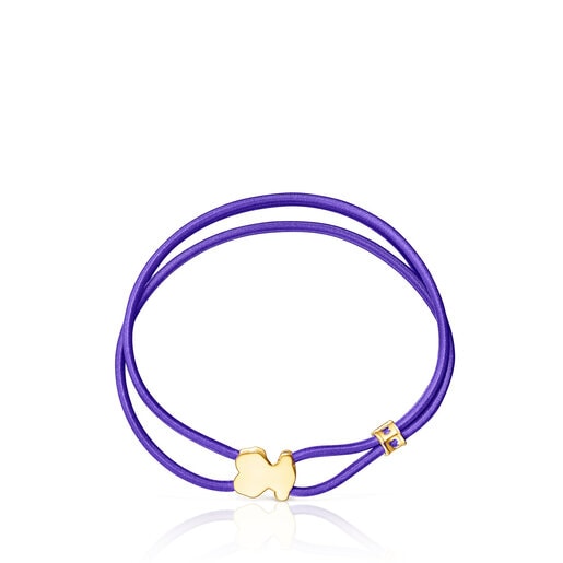 Bracelet élastique Sweet Dolls lilas avec ourson en argent vermeil