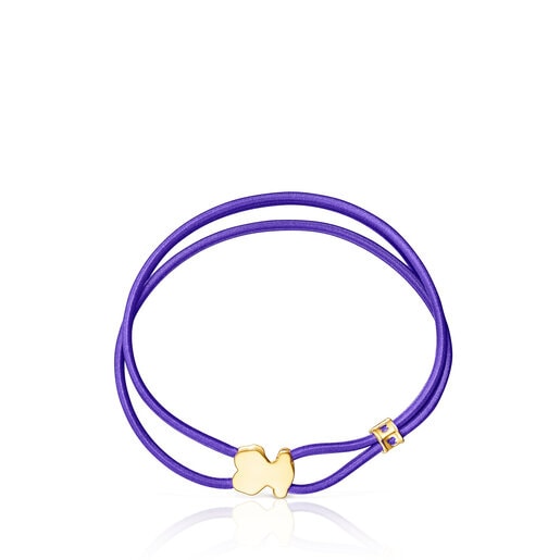 Pulsera elástica lila con oso con baño de oro 18 kt sobre plata Sweet Dolls