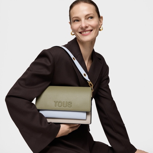 Bandolera mediana topo y verde Audree Saffiano