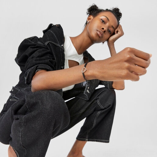 Pulsera San Valentín corazón de Plata y Cordón negro