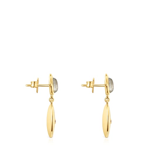 Pendientes disco Magic Nature con baño de oro 18 kt sobre plata y labradorita