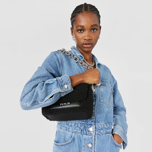 תיק צד TOUS Empire Fur קטן בצבע שחור