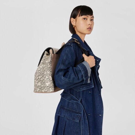 ベージュのフラップ式リュックサック TOUS Kaos Mini Evolution