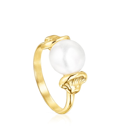 Anello con conchiglia in oro oceanico e perla