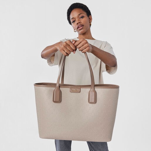 Large taupe colored Script Day Tote bag