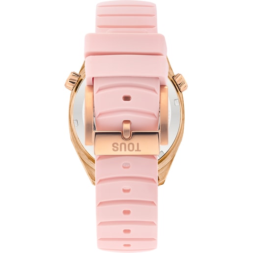 Orologio gmt automatico con cinturino in silicone rosa, cassa in acciaio IP color oro rosa e quadrante in madreperla TOUS Now