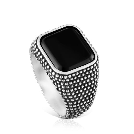 Aged silver and onyx Signet ring TOUS Man