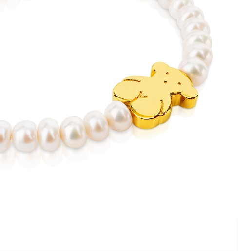 Pulsera elástica de oro y perlas motivo oso de 1,15cm, 19cm, Sweet Dolls