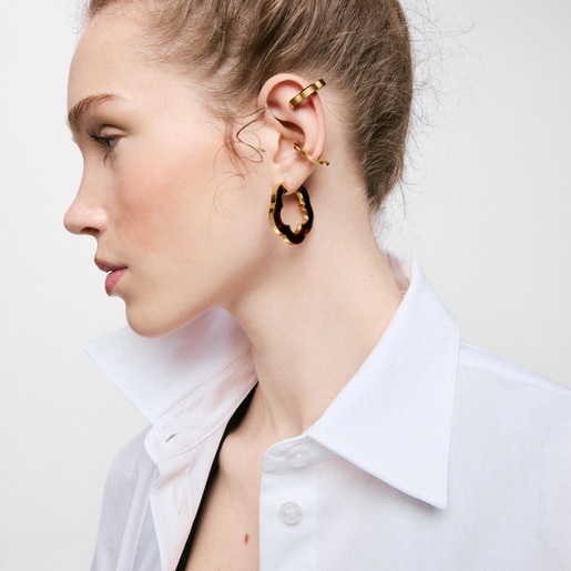 33 mm gold-colored steel and tortoiseshell resin flower Earrings TOUS Galaxy