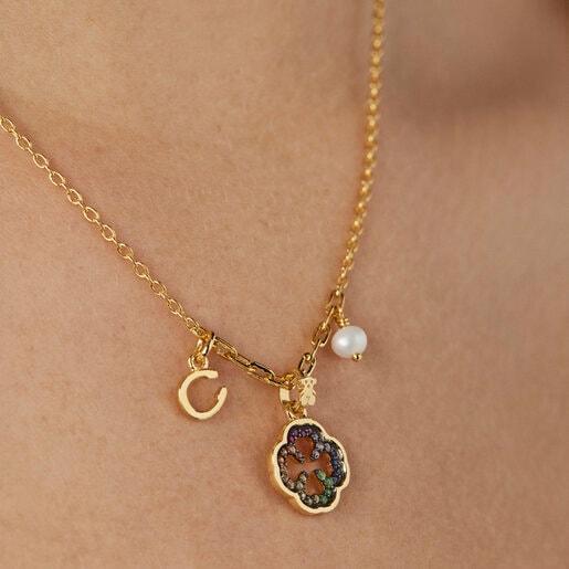 Silver Vermeil TOUS Good Vibes clover Necklace with Gemstones | TOUS