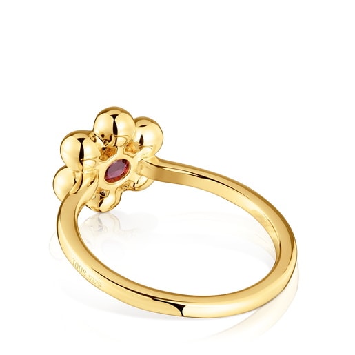 Small flower Ring with 18kt gold plating over silver and rhodolite Sugar Party