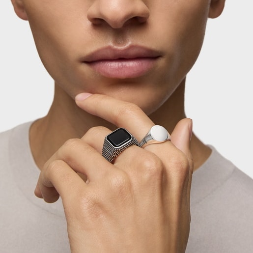 Aged silver Signet ring with round motif TOUS Man