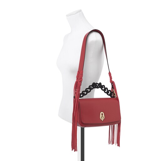 Sac porté épaule en cuir rouge Bridgy