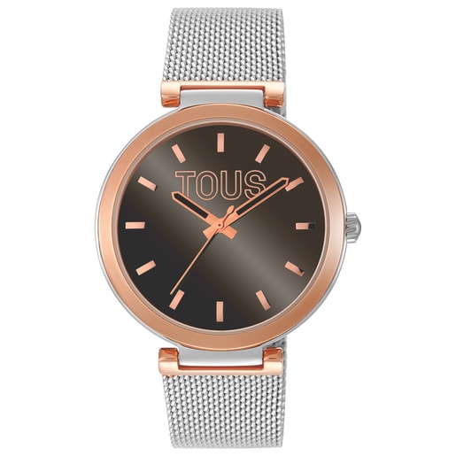 Montre analogique avec cadran marron et bracelet en acier de deux couleurs S-Mesh Mirror