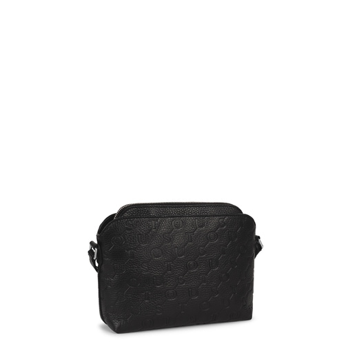 Bandolera T Script de piel en negro