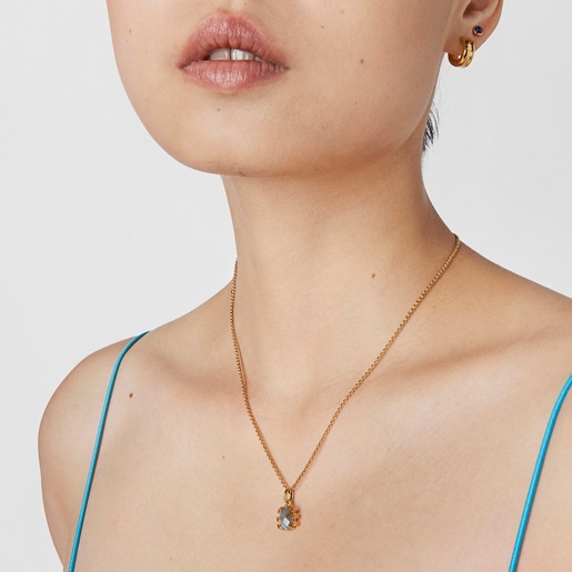 Dije con baño de oro 18 kt sobre plata, labradorita y cornalina Virtual Garden
