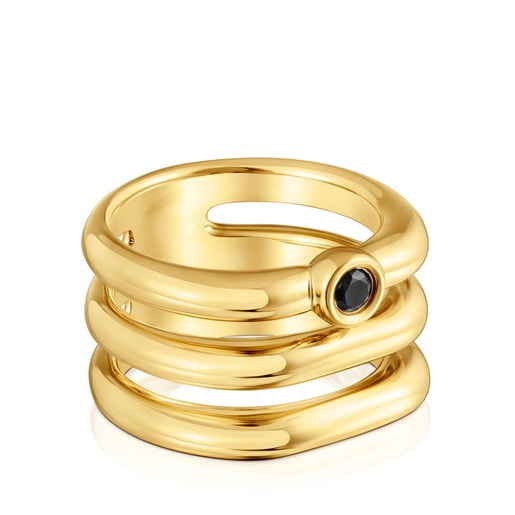 خاتم ثلاثي من الفضة المطلية بالذهب عيار 18 قيراطًا مرصع بالإسبنيل الأسود من تشكيلة TOUS Line