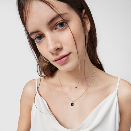 TOUS Mini Onix Necklace in Silver with Onyx 0,4cm.