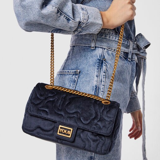 Medium dark blue Kaos Dream Velvet shoulder bag with flap