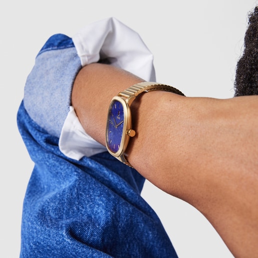 Heritage Gems watch in gold-colored IP steel with a Lapis Lazuli sphere