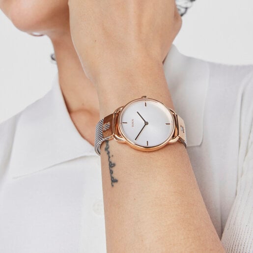 Часы Let Mesh из стали c ионным напылением двух оттенков/ розового золота