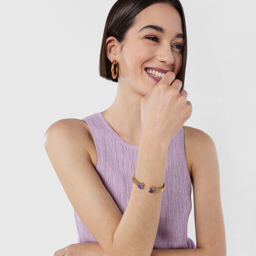 Gold-colored IP Steel Mesh Color Bracelet with Amethyst