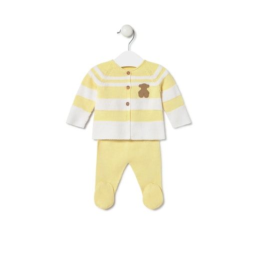 Knitted baby outfit in Tricot yellow stripes