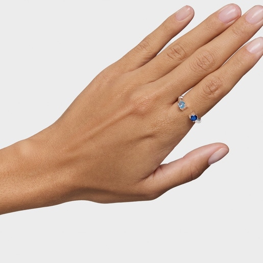 Silver and lab-grown spinel Open ring TOUS Mesh LGG