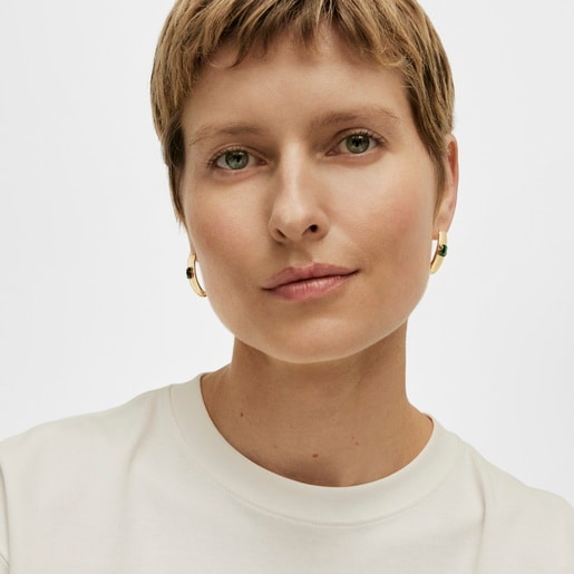 ゴールドコーティングシルバーとマラカイトのラージピアス Icon Color