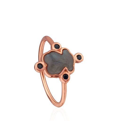 Anillo Color Power con baño de oro rosa 18 kt sobre plata con Labradorita y Zafiros