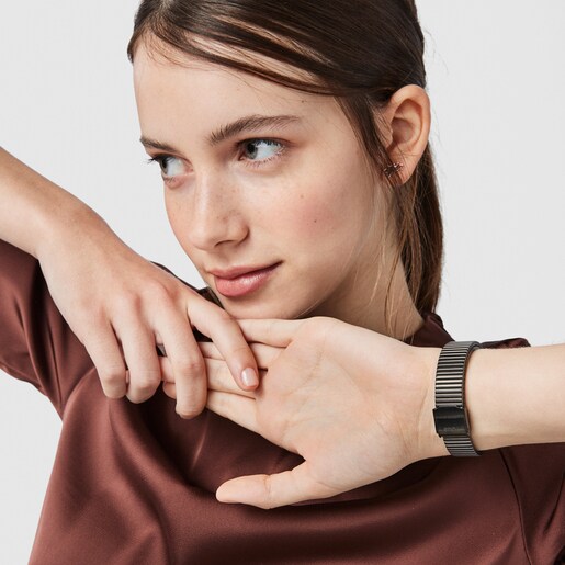 Reloj analógico Heritage Brick de acero IP gris/rosado