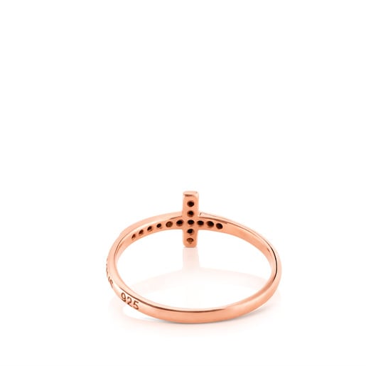Rose Vermeil Silver TOUS Motif Ring with Spinels Cross motif