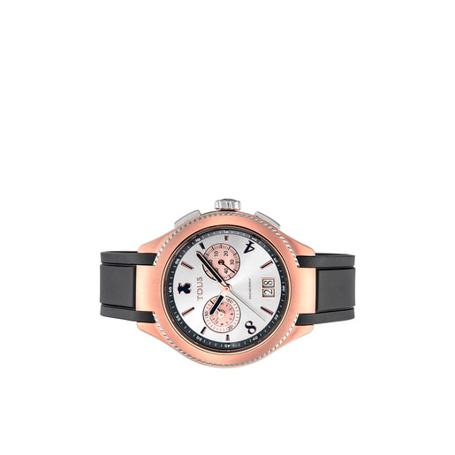 Reloj analógico ST bicolor de acero/IP rosado con correa de Caucho negra
