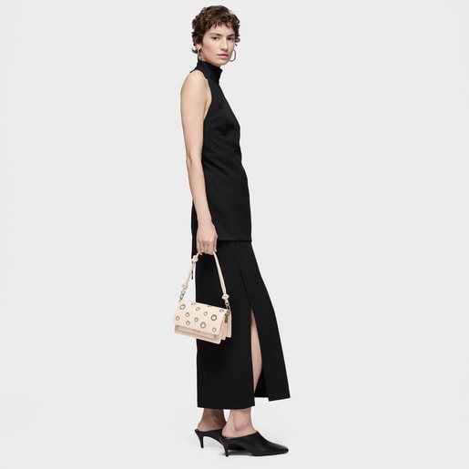 Small beige Audree Crossbody bag Eyelets