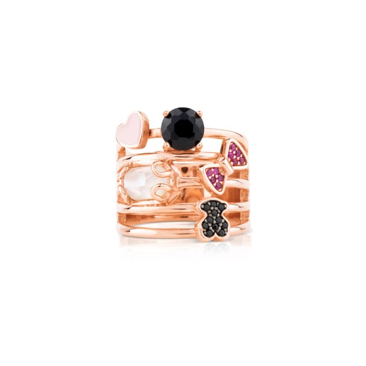 Rose Vermeil Silver TOUS Join Ring with Gemstones